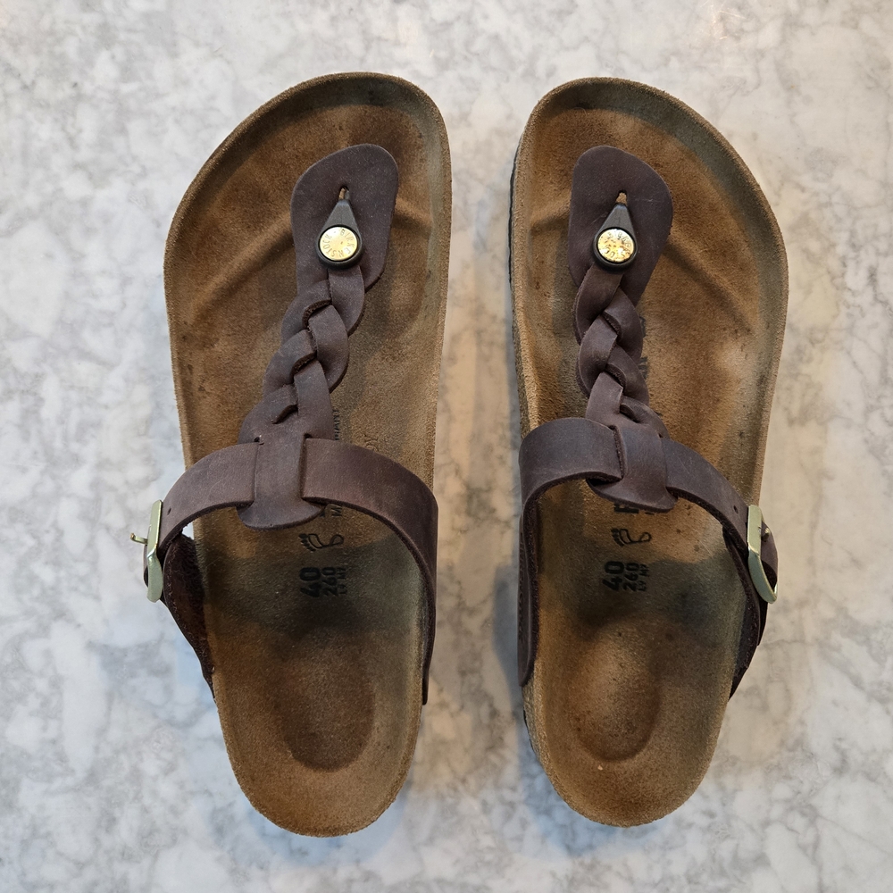 Birkenstock Brown Braided Gizeh Leather Sandals